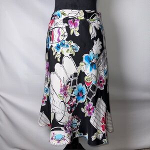 Valerie Stevens Sz 4 Silk Floral Abstract Fit & Flare Skirt Midi Length Colorful